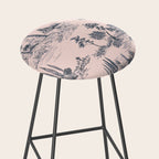 Toile de Jouy Vintage French Blush Pink & Black Pattern Stool Gallery Image 2