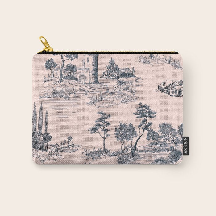 Toile de Jouy Vintage French Blush Pink & Black Pattern Carry All Pouch Gallery Image 1