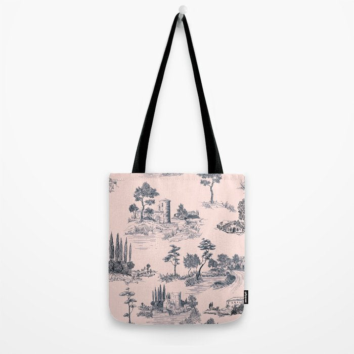 Toile de Jouy Vintage French Blush Pink & Black Pattern Tote Bag Gallery Image 2