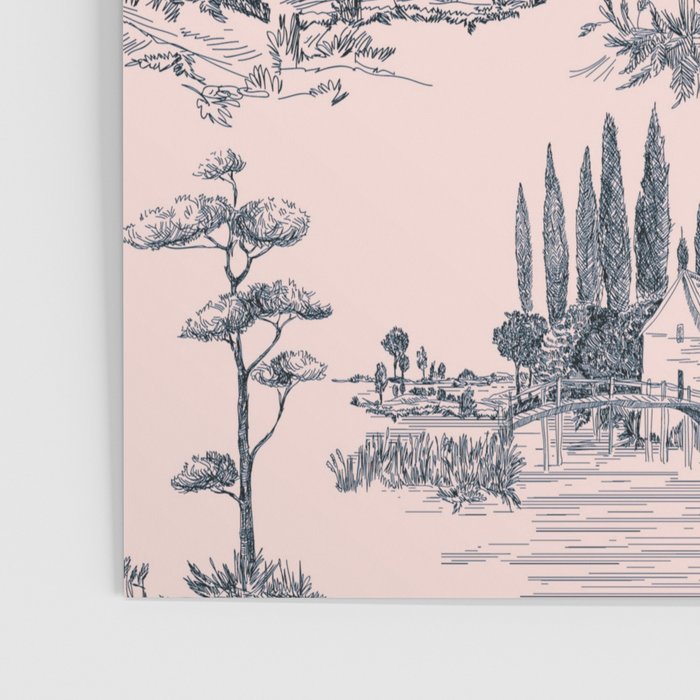 Toile de Jouy Vintage French Blush Pink & Black Pattern Poster Gallery Image 3