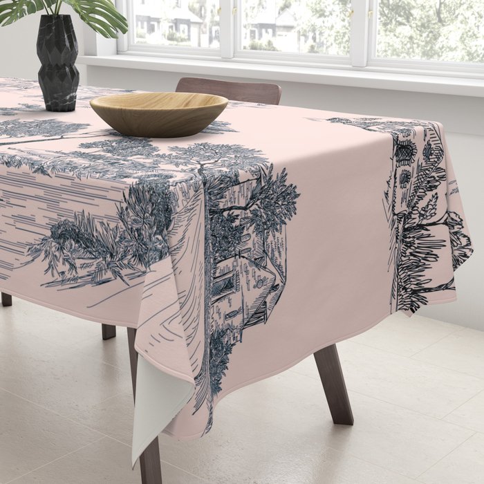 Toile de Jouy Vintage French Blush Pink & Black Pattern Tablecloth Gallery Image 3