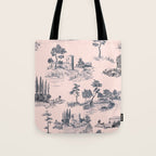 Toile de Jouy Vintage French Blush Pink & Black Pattern Tote Bag Gallery Image 1