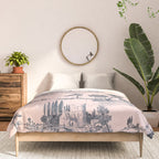 Toile de Jouy Vintage French Blush Pink & Black Pattern Comforter Gallery Image 3