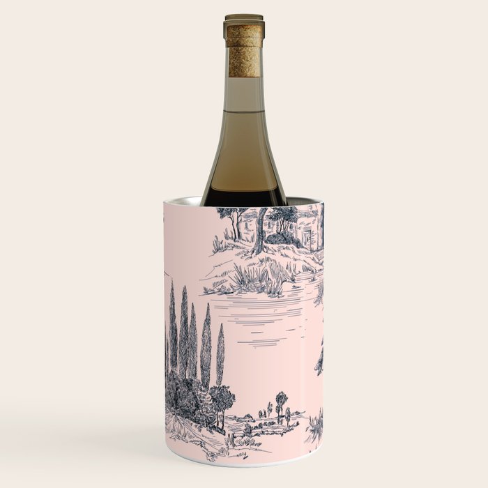 Toile de Jouy Vintage French Blush Pink & Black Pattern Wine Chiller Gallery Image 2