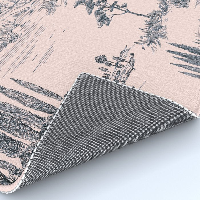 Toile de Jouy Vintage French Blush Pink & Black Pattern Rug Gallery Image 4