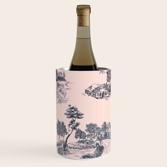 Toile de Jouy Vintage French Blush Pink & Black Pattern Wine Chiller Gallery Image 3