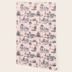 Toile de Jouy Vintage French Blush Pink & Black Pattern Wallpaper Gallery Image 2