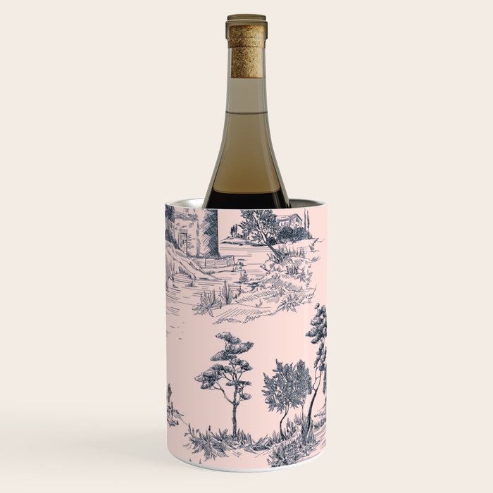Toile de Jouy Vintage French Blush Pink & Black Pattern Wine Chiller Gallery Image 1