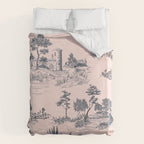 Toile de Jouy Vintage French Blush Pink & Black Pattern Duvet Cover Gallery Image 6