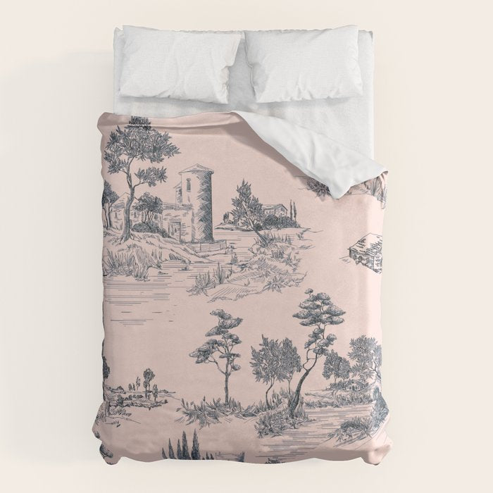 Toile de Jouy Vintage French Blush Pink & Black Pattern Duvet Cover Gallery Image 6