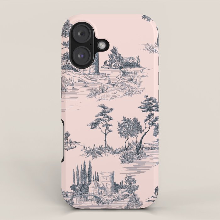 Toile de Jouy Vintage French Blush Pink & Black Pattern iPhone Case Gallery Image 1