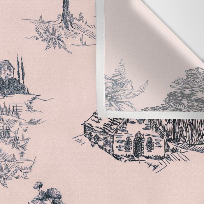 Toile de Jouy Vintage French Blush Pink & Black Pattern Wall Tapestry Gallery Image 3