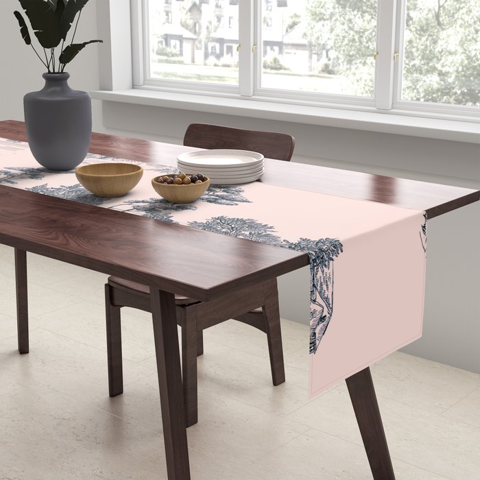 Toile de Jouy Vintage French Blush Pink & Black Pattern Table Runner Gallery Image 2