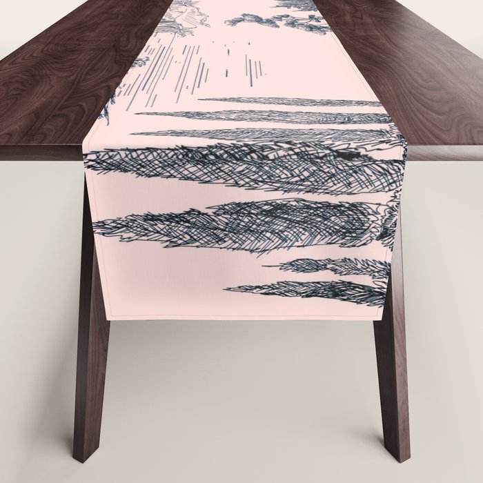 Toile de Jouy Vintage French Blush Pink & Black Pattern Table Runner Gallery Image 1