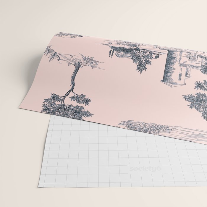 Toile de Jouy Vintage French Blush Pink & Black Pattern Wrapping Paper Gallery Image 2