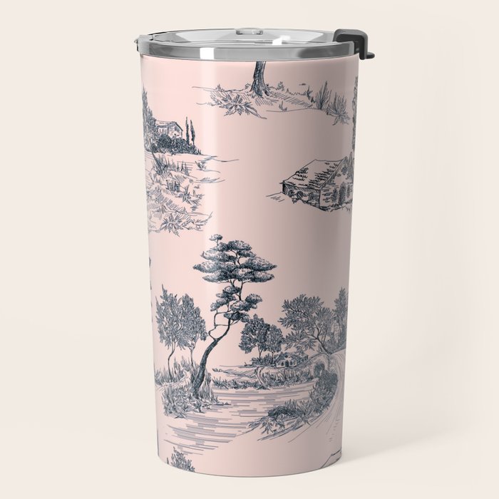 Toile de Jouy Vintage French Blush Pink & Black Pattern Travel Mug Gallery Image 2
