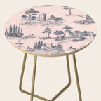 Toile de Jouy Vintage French Blush Pink & Black Pattern Side Table Gallery Image 2