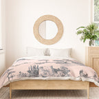 Toile de Jouy Vintage French Blush Pink & Black Pattern Duvet Cover Gallery Image 3