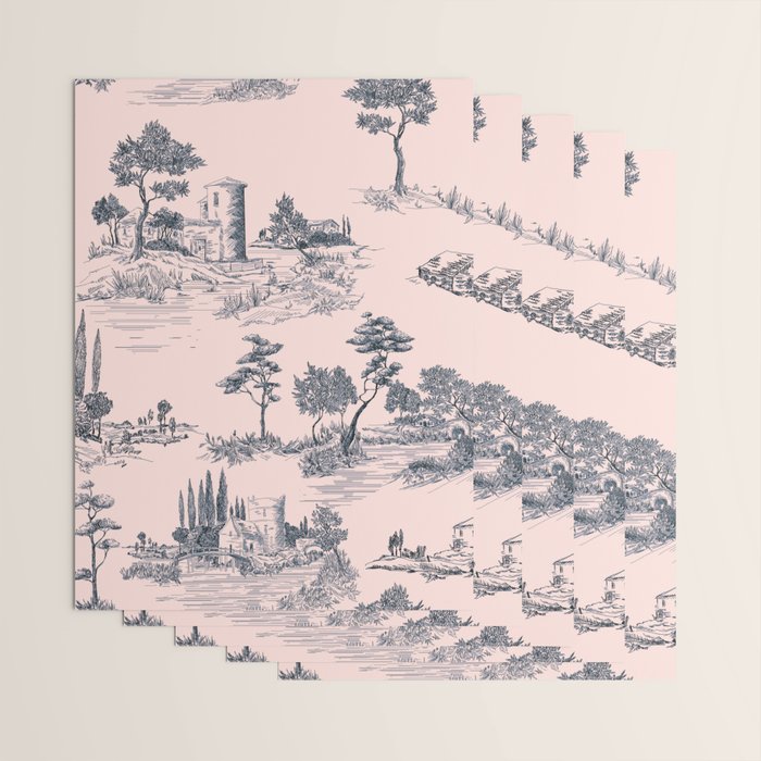 Toile de Jouy Vintage French Blush Pink & Black Pattern Wrapping Paper Gallery Image 3