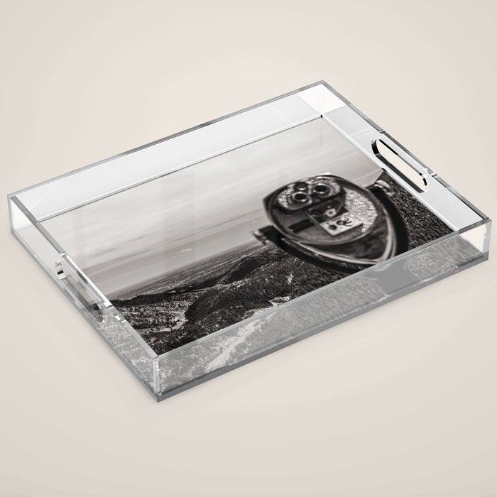 Mountain Tourist Binoculars Black and White Acrylic Tray Gallery Image 1