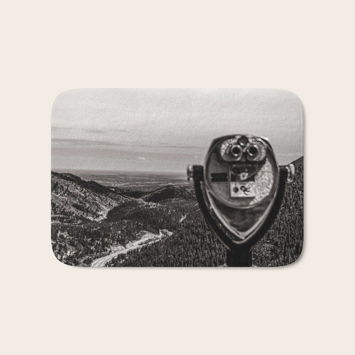 Mountain Tourist Binoculars Black and White Bath Mat Gallery Image 1
