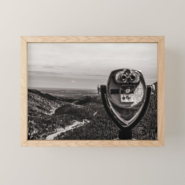 Mountain Tourist Binoculars Black and White Mini Art Print Gallery Image 1