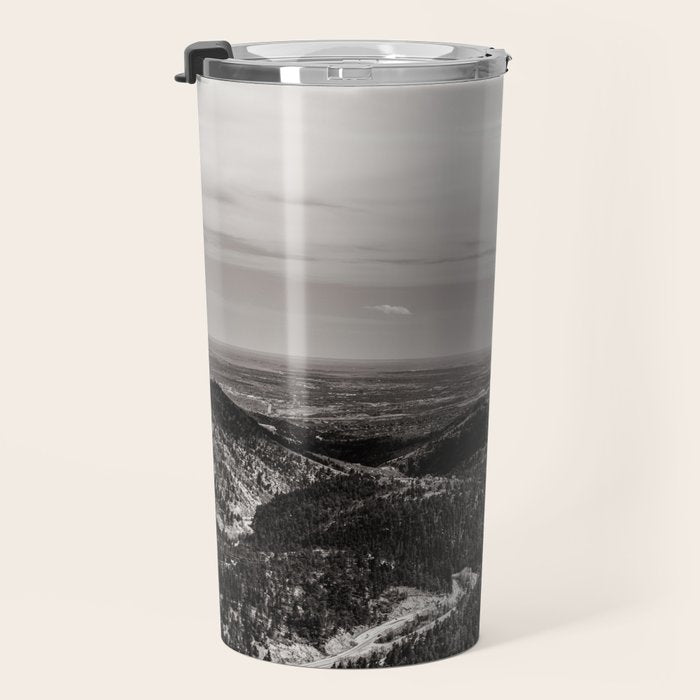 Mountain Tourist Binoculars Black and White Travel Mug Gallery Image 3
