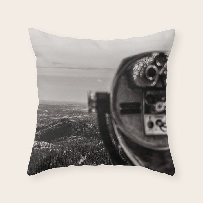 Mountain Tourist Binoculars Black and White Throw Pillow Gallery Image 1