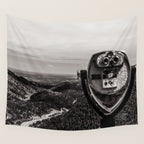 Mountain Tourist Binoculars Black and White Wall Tapestry Gallery Image 4