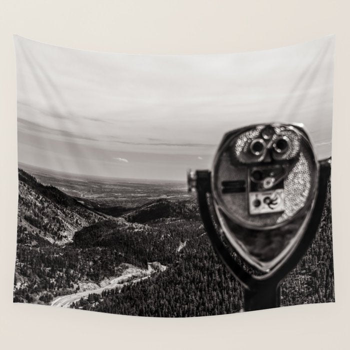 Mountain Tourist Binoculars Black and White Wall Tapestry Gallery Image 4
