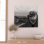 Mountain Tourist Binoculars Black and White Wall Tapestry Gallery Image 2