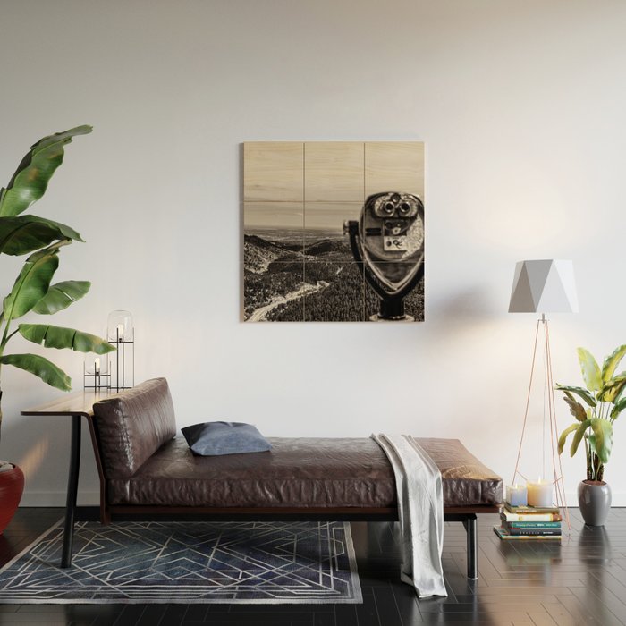 Mountain Tourist Binoculars Black and White Wood Wall Art Gallery Image 2