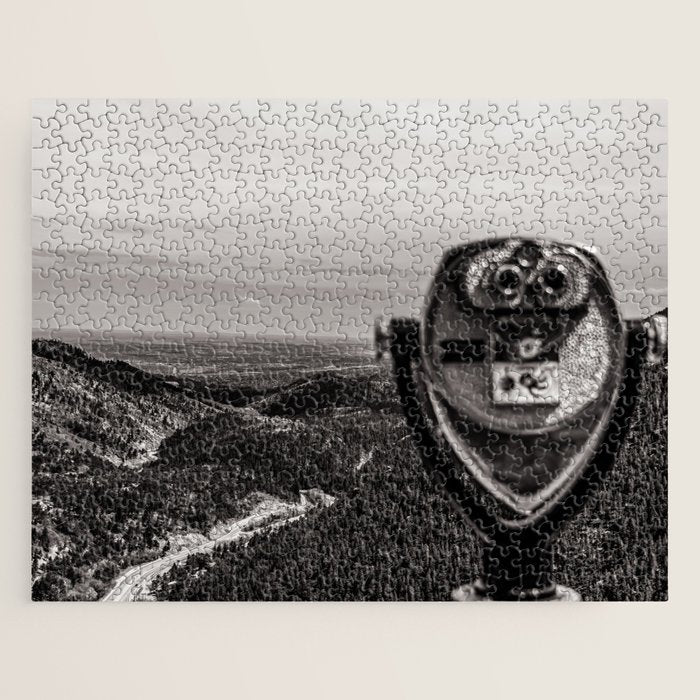 Mountain Tourist Binoculars Black and White Jigsaw Puzzle Gallery Image 1