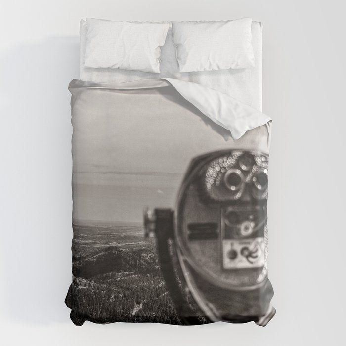 Mountain Tourist Binoculars Black and White Duvet Cover Gallery Image 1