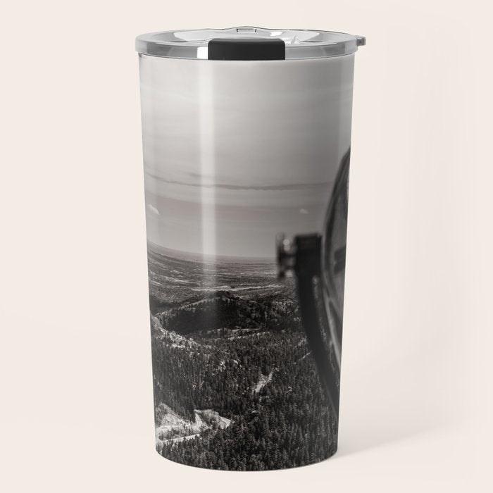 Mountain Tourist Binoculars Black and White Travel Mug Gallery Image 1