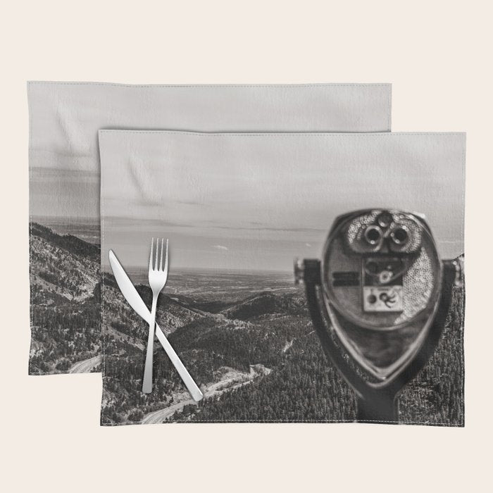 Mountain Tourist Binoculars Black and White Placemat Gallery Image 1