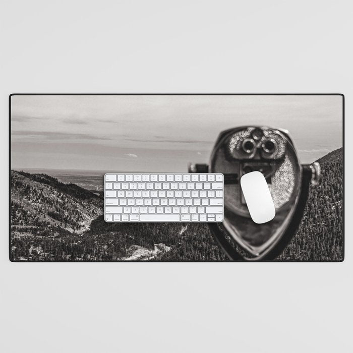 Mountain Tourist Binoculars Black and White Desk Mat Gallery Image 1