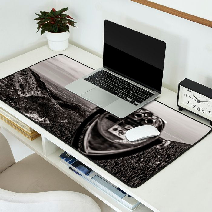 Mountain Tourist Binoculars Black and White Desk Mat Gallery Image 2
