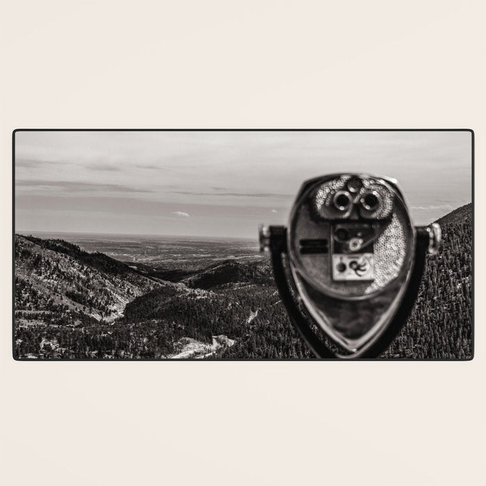 Mountain Tourist Binoculars Black and White Desk Mat Gallery Image 3