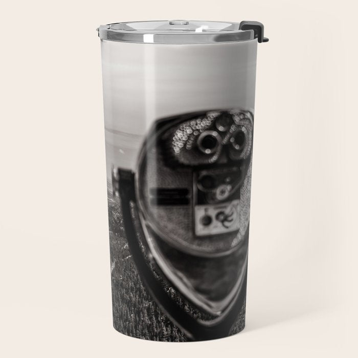 Mountain Tourist Binoculars Black and White Travel Mug Gallery Image 2