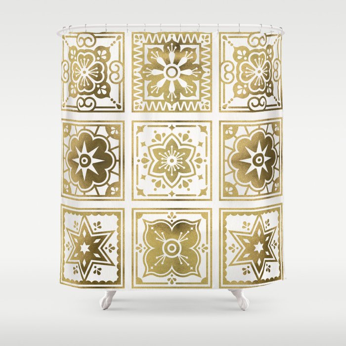 Talavera Mexican Tile - Gold Palette Shower Curtain Gallery Image 1