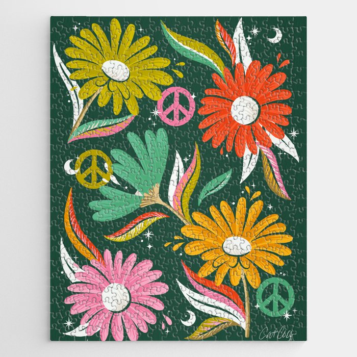 Drippy Daisy Dreamscape - Rainbow on Kelly Green Jigsaw Puzzle Gallery Image 1