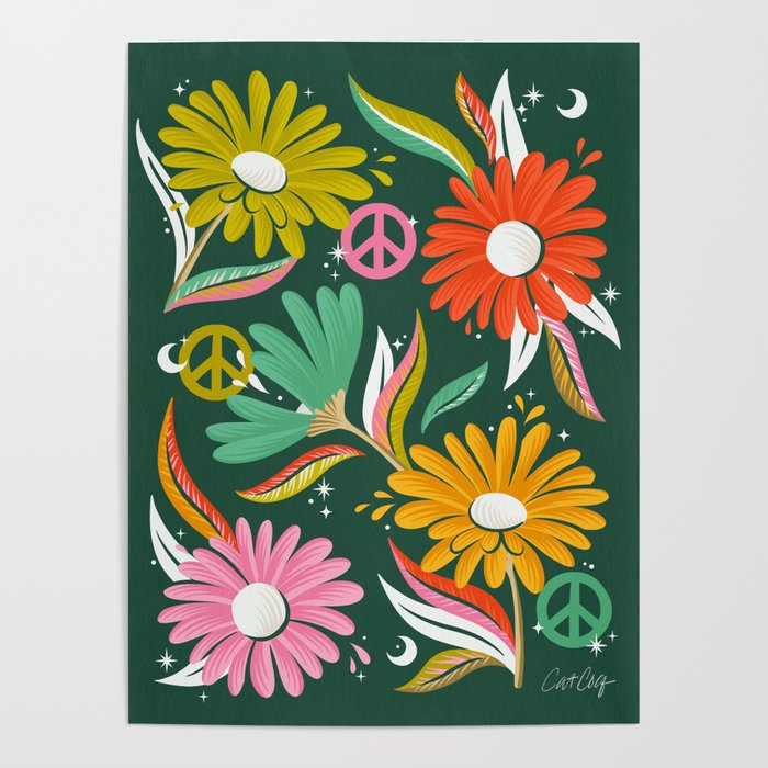 Drippy Daisy Dreamscape - Rainbow on Kelly Green Poster Gallery Image 4