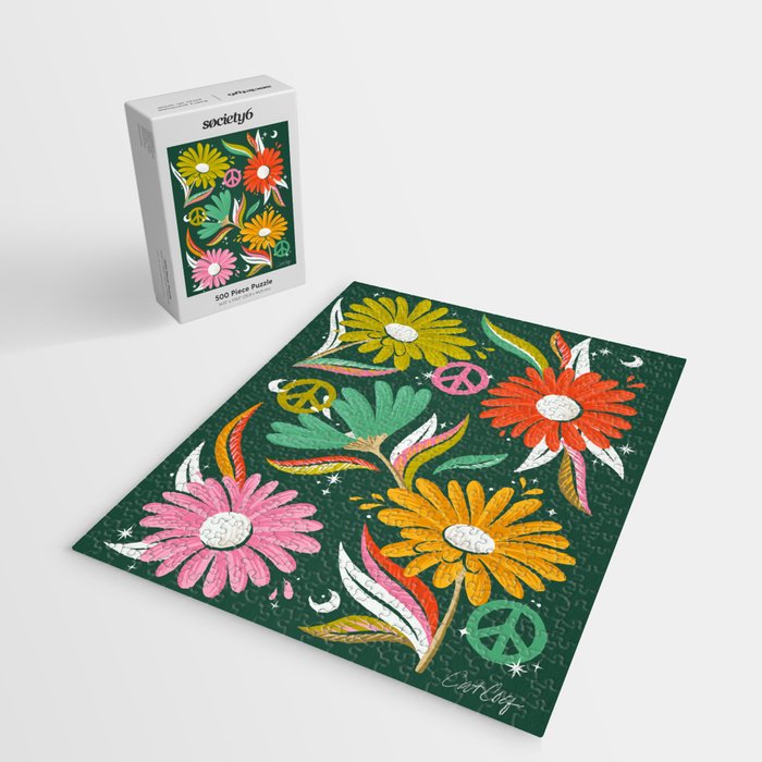 Drippy Daisy Dreamscape - Rainbow on Kelly Green Jigsaw Puzzle Gallery Image 2