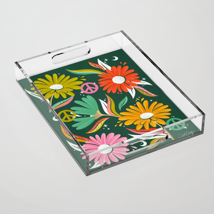 Drippy Daisy Dreamscape - Rainbow on Kelly Green Acrylic Tray Gallery Image 1