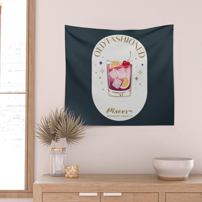 Old Fashioned Cocktail Zodiac Sign Wall Tapestry Gallery Image 2