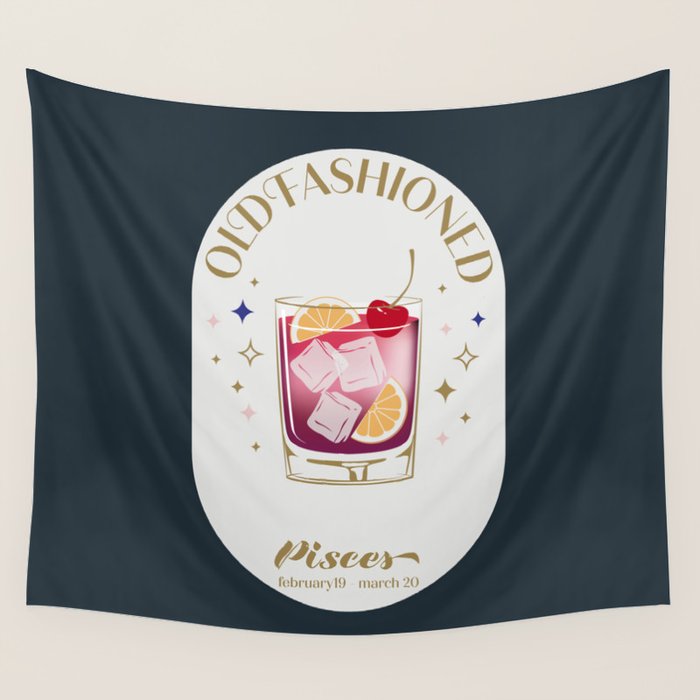 Old Fashioned Cocktail Zodiac Sign Wall Tapestry Gallery Image 1