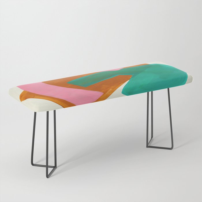 Ochre Pink Marine Green Fun Colorful Mid Century Modern Abstract Painting Shapes Pattern Bench Gallery Image 1