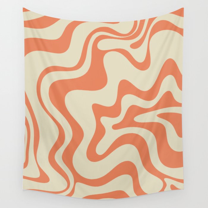 Liquid Swirl Abstract Pattern in Pumpkin Orange and Beige  Wall Tapestry Gallery Image 4