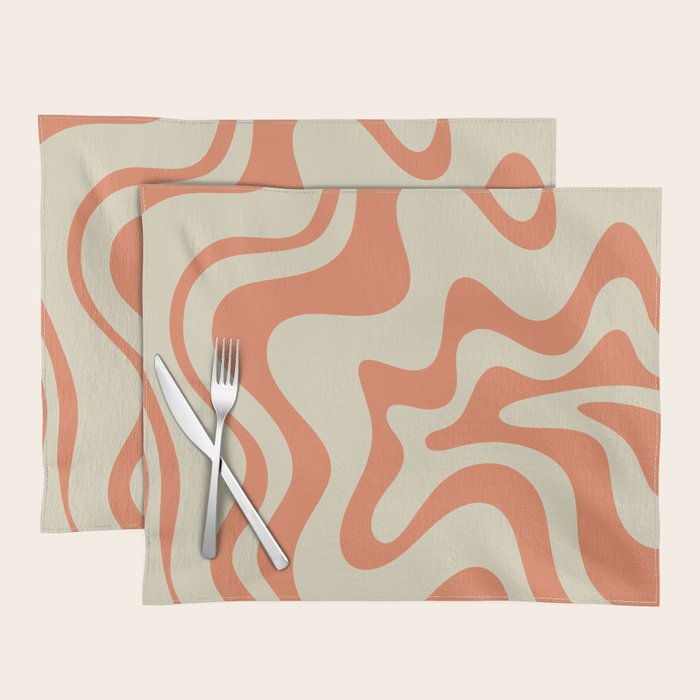 Liquid Swirl Abstract Pattern in Pumpkin Orange and Beige  Placemat Gallery Image 1